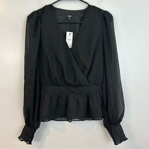 NWT Express Long Sleeve V-Neck Chiffon Peplum Top Size Small
